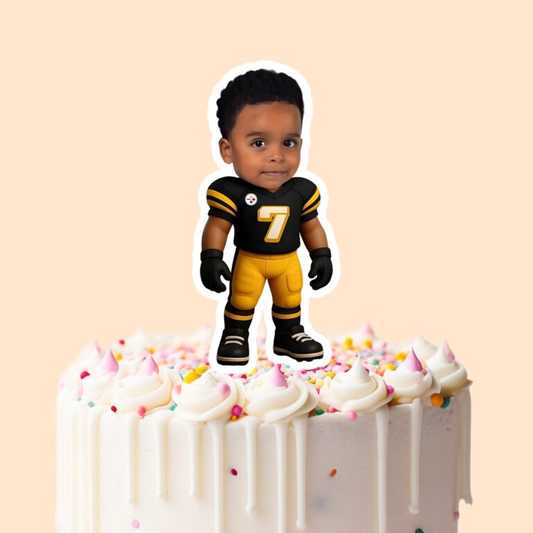 Custom Black-And-Yellow Number 7 Football Face Cutout – Cake Topper Custom Black-And-Yellow Number 7 Football Face Cutout shown on a cake topper mockup