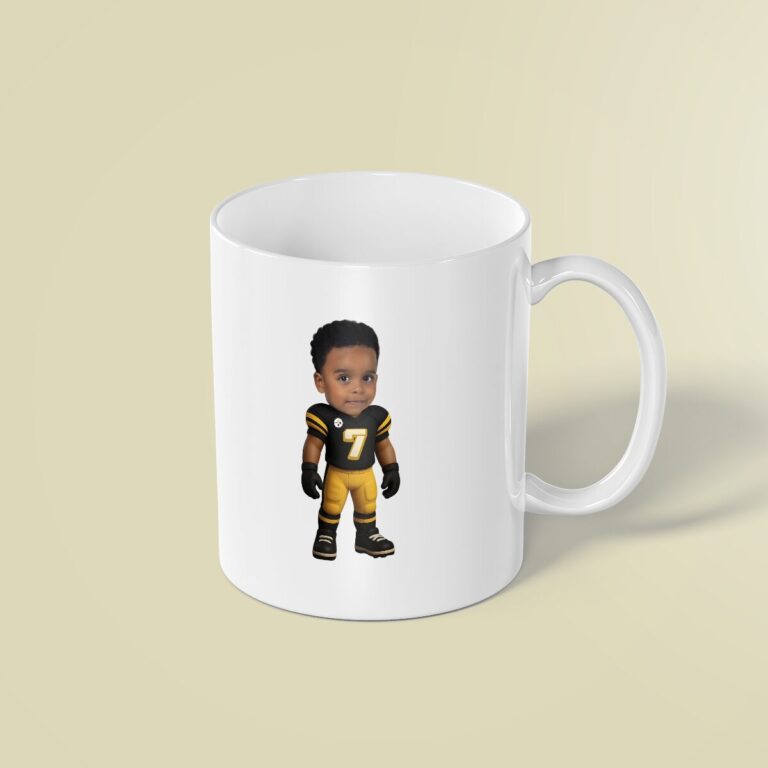 Custom Black-And-Yellow Number 7 Football Face Cutout – Mug Custom Black-And-Yellow Number 7 Football Face Cutout shown on a mug mockup