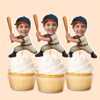 Custom Baseball Batter in Cream Pinstripes Face Cutout – Cupcake Topper Custom Baseball Batter in Cream Pinstripes Face Cutout shown on a cupcake topper mockup