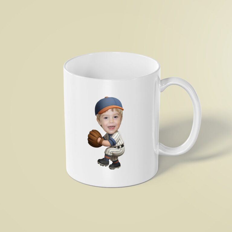 Custom Baseball Catcher or Fielder Face Cutout – Mug Custom Baseball Catcher or Fielder Face Cutout shown on a mug mockup