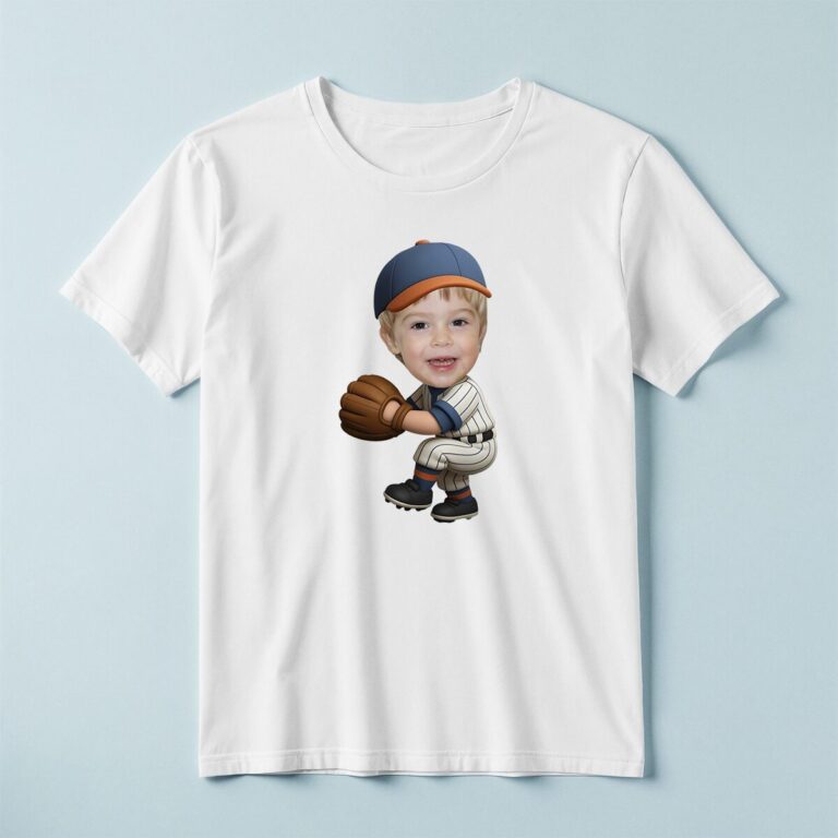 Custom Baseball Catcher or Fielder Face Cutout – T-shirt Custom Baseball Catcher or Fielder Face Cutout shown on a T-shirt mockup