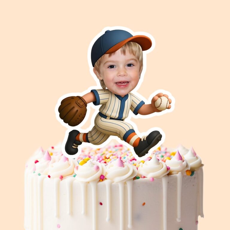 Custom Baseball Pitcher Face Cutout – Cake Topper Custom Baseball Pitcher Face Cutout shown on a cake topper mockup