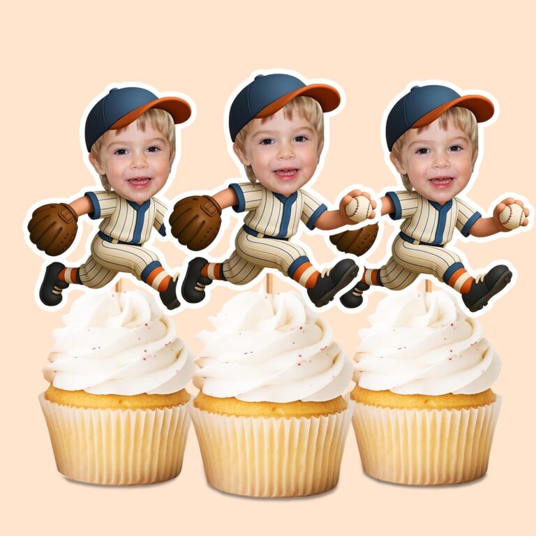 Custom Baseball Pitcher Face Cutout – Cupcake Topper Custom Baseball Pitcher Face Cutout shown on a cupcake topper mockup