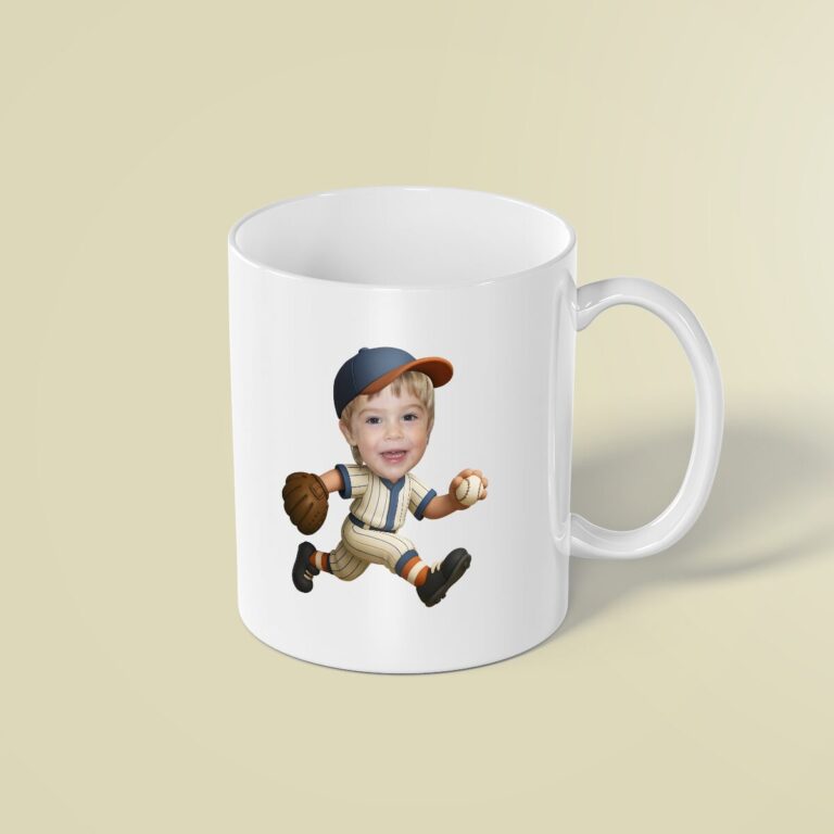Custom Baseball Pitcher Face Cutout – Mug Custom Baseball Pitcher Face Cutout shown on a mug mockup