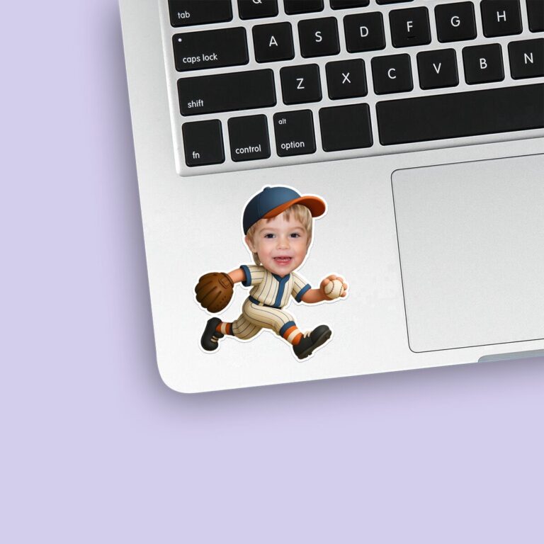 Custom Baseball Pitcher Face Cutout – Sticker Custom Baseball Pitcher Face Cutout shown on a sticker mockup