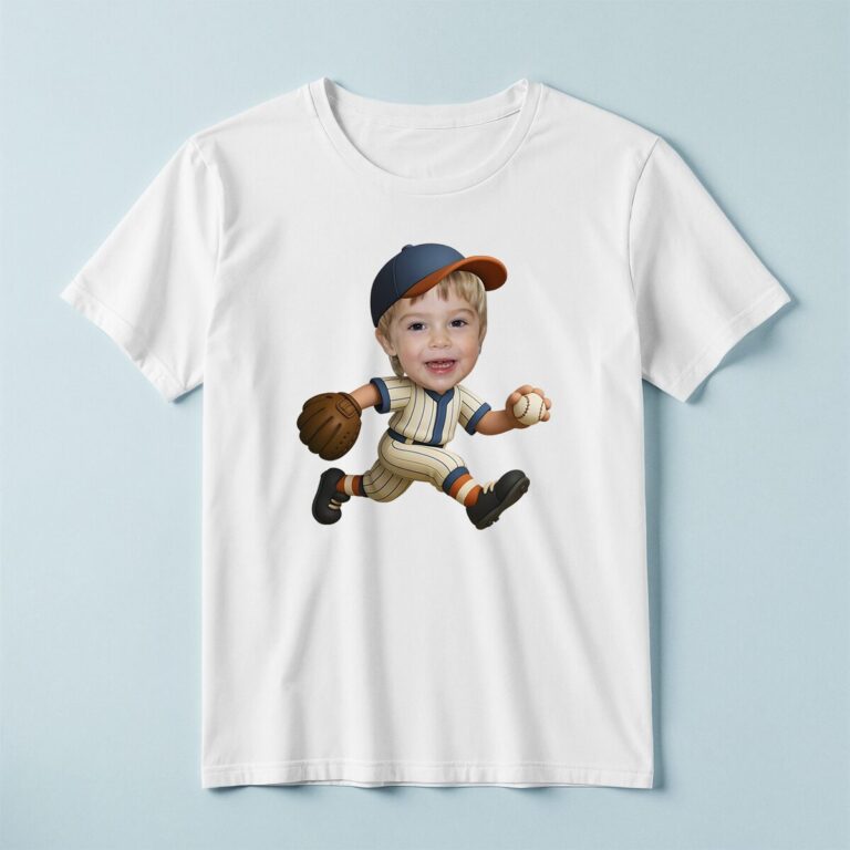 Custom Baseball Pitcher Face Cutout – T-shirt Custom Baseball Pitcher Face Cutout shown on a T-shirt mockup