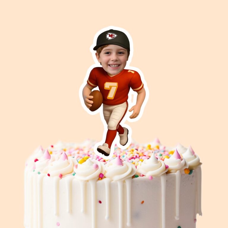 Custom Red Number 7 Football Runner Face Cutout – Cake Topper Custom Red Number 7 Football Runner Face Cutout shown on a cake topper mockup