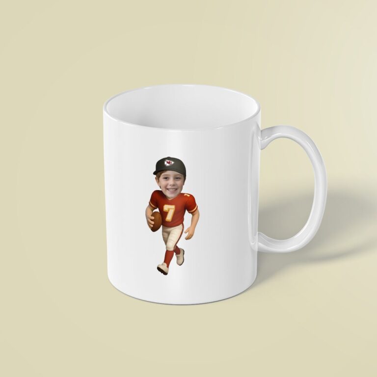 Custom Red Number 7 Football Runner Face Cutout – Mug Custom Red Number 7 Football Runner Face Cutout shown on a mug mockup