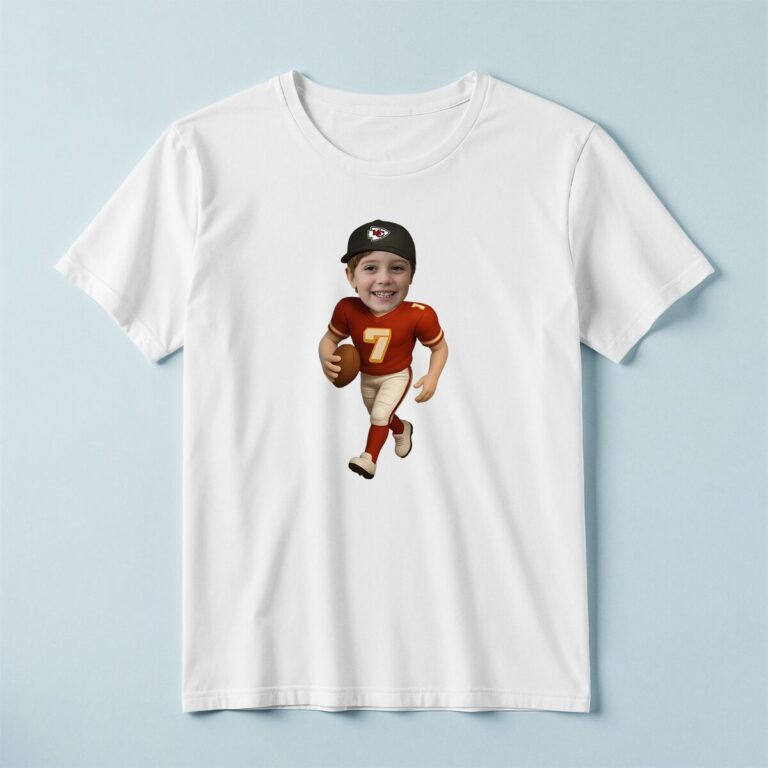 Custom Red Number 7 Football Runner Face Cutout – T-shirt Custom Red Number 7 Football Runner Face Cutout shown on a T-shirt mockup