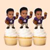 Custom Purple Number 4 Football Player Face Cutout – Cupcake Topper Custom Purple Number 4 Football Player Face Cutout shown on a cupcake topper mockup