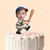 Custom Baseball Batter One-Knee Batting Pose Face Cutout – Cake Topper Custom Baseball Batter One-Knee Batting Pose Face Cutout shown on a cake topper mockup