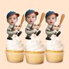 Custom Baseball Batter One-Knee Batting Pose Face Cutout – Cupcake Topper Custom Baseball Batter One-Knee Batting Pose Face Cutout shown on a cupcake topper mockup