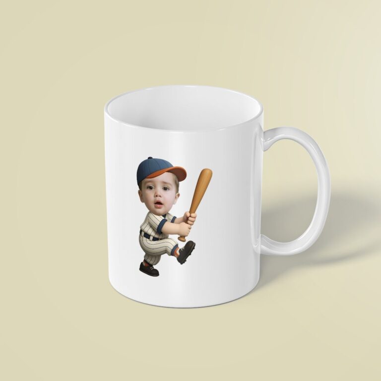 Custom Baseball Batter One-Knee Batting Pose Face Cutout – Mug Custom Baseball Batter One-Knee Batting Pose Face Cutout shown on a mug mockup