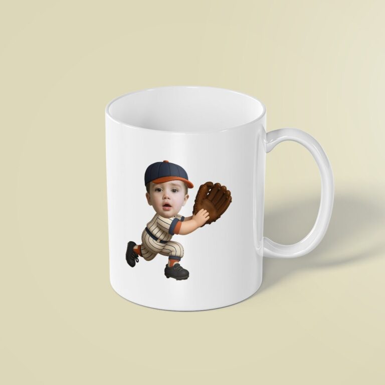 Custom Baseball Fielder Cream Pinstripe Face Cutout – Mug Custom Baseball Fielder Cream Pinstripe Face Cutout shown on a mug mockup