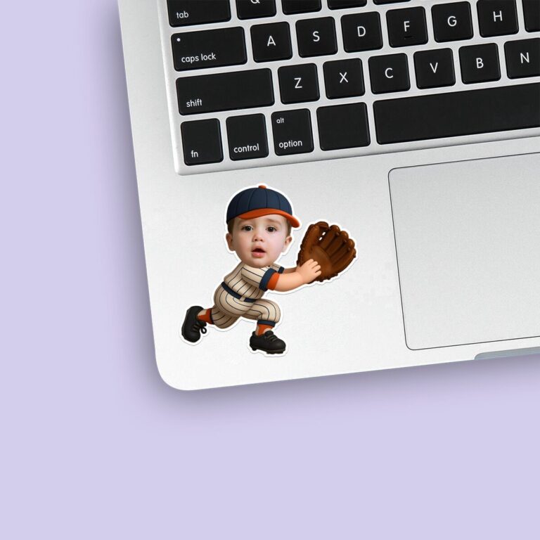 Custom Baseball Fielder Cream Pinstripe Face Cutout – Sticker Custom Baseball Fielder Cream Pinstripe Face Cutout shown on a sticker mockup