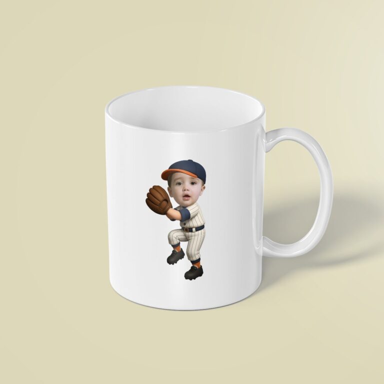 Custom Baseball Fielder in Catching Pose Face Cutout – Mug Custom Baseball Fielder in Catching Pose Face Cutout shown on a mug mockup