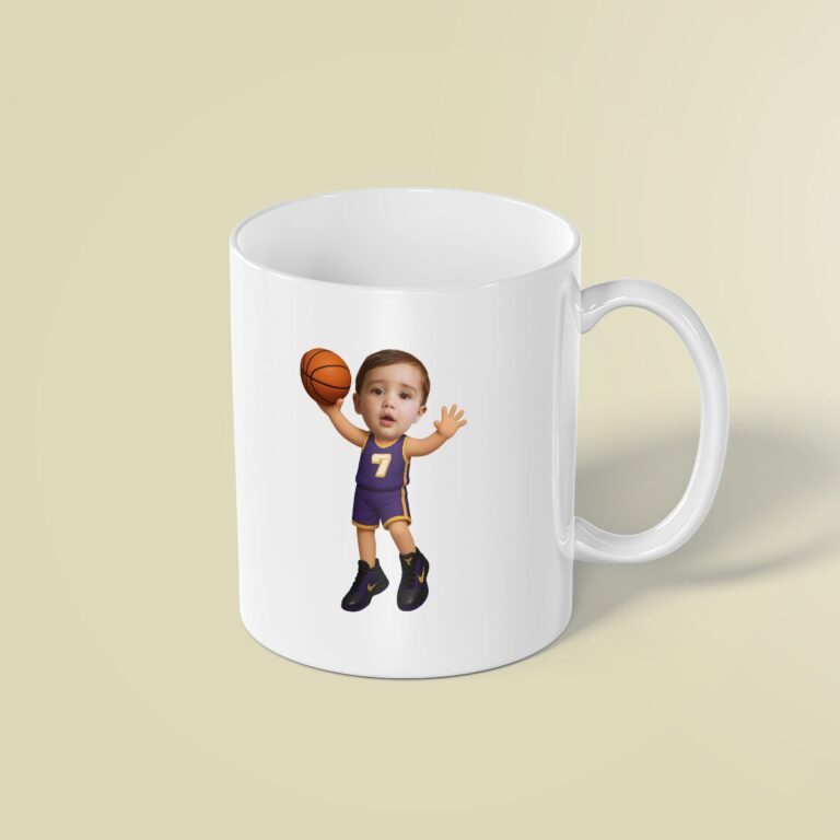 Custom Purple Number 7 Basketball Child Face Cutout – Mug Custom Purple Number 7 Basketball Child Face Cutout shown on a mug mockup