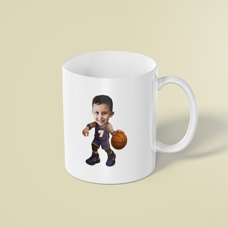 Custom Purple Number 7 Basketball Dribbler Face Cutout – Mug Custom Purple Number 7 Basketball Dribbler Face Cutout shown on a mug mockup