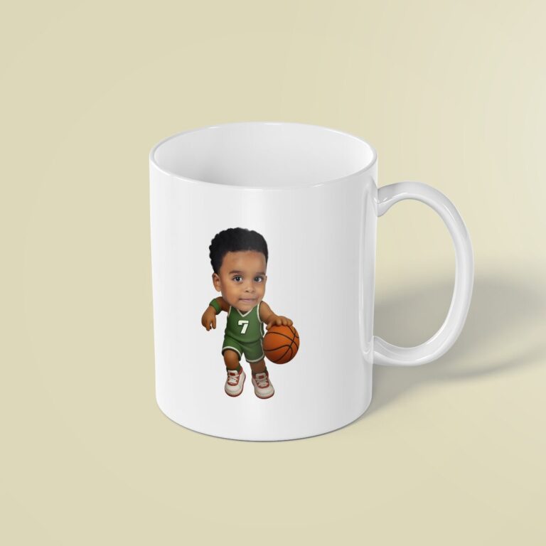 Custom Green Number 7 Basketball Dribbler Face Cutout – Mug Custom Green Number 7 Basketball Dribbler Face Cutout shown on a mug mockup