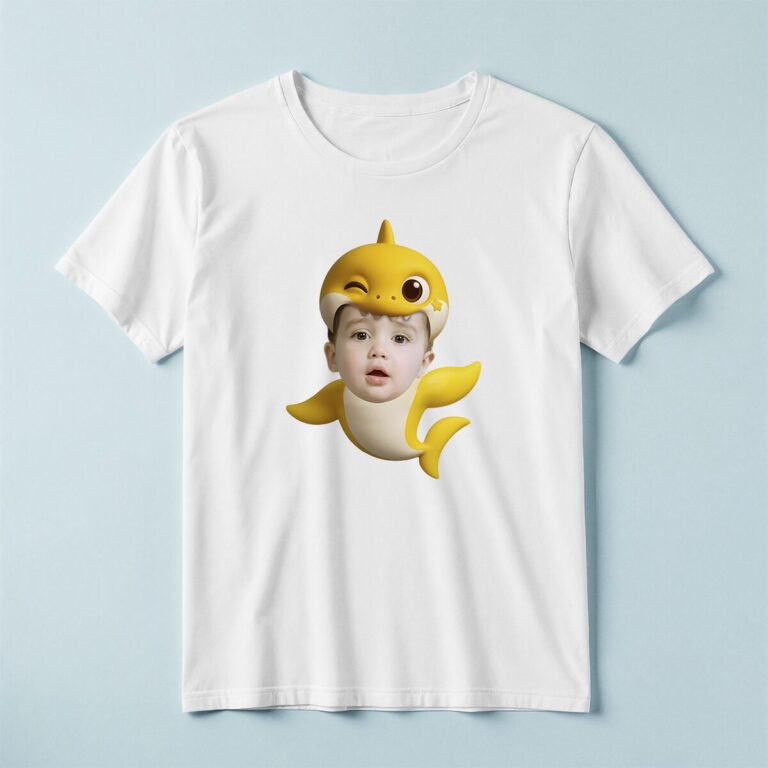 Custom Yellow Baby Shark Costume Face Cutout – T-shirt Custom Yellow Baby Shark Costume Face Cutout shown on a T-shirt mockup