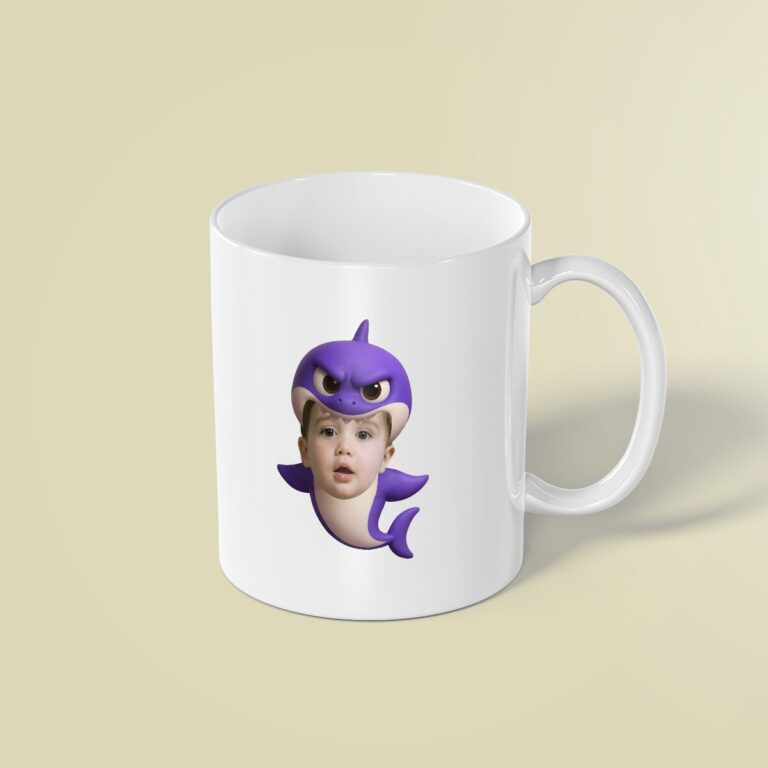 Custom Purple Shark Costume Face Cutout – Mug Custom Purple Shark Costume Face Cutout shown on a mug mockup