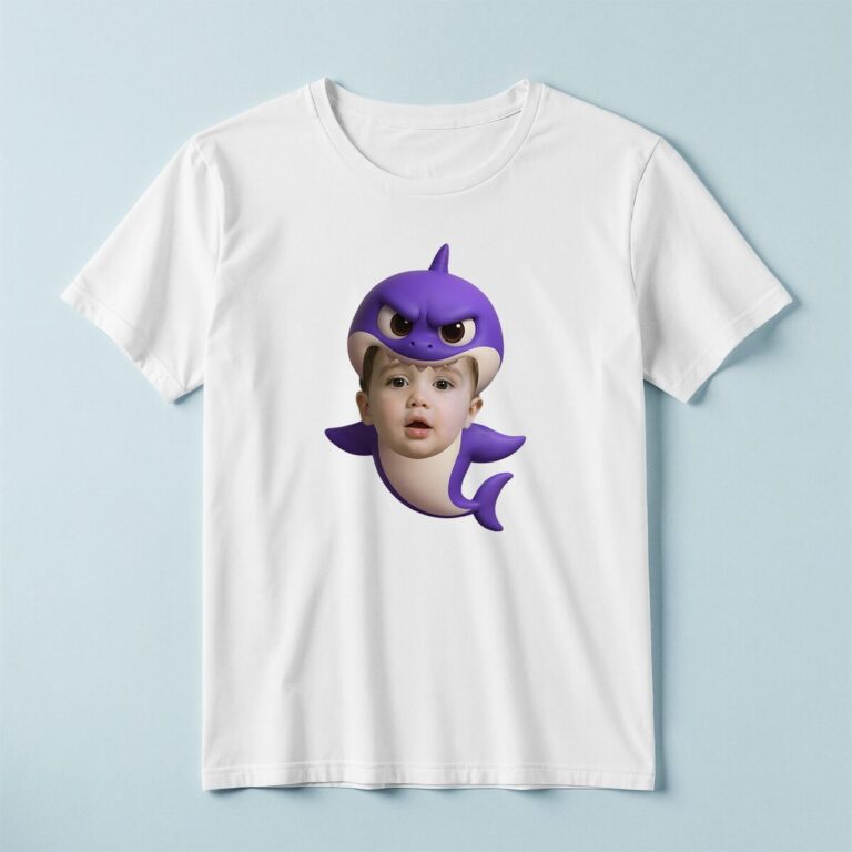 Custom Purple Shark Costume Face Cutout – T-shirt Custom Purple Shark Costume Face Cutout shown on a T-shirt mockup