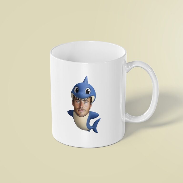 Custom Blue Shark Costume Face Cutout – Mug Custom Blue Shark Costume Face Cutout shown on a mug mockup