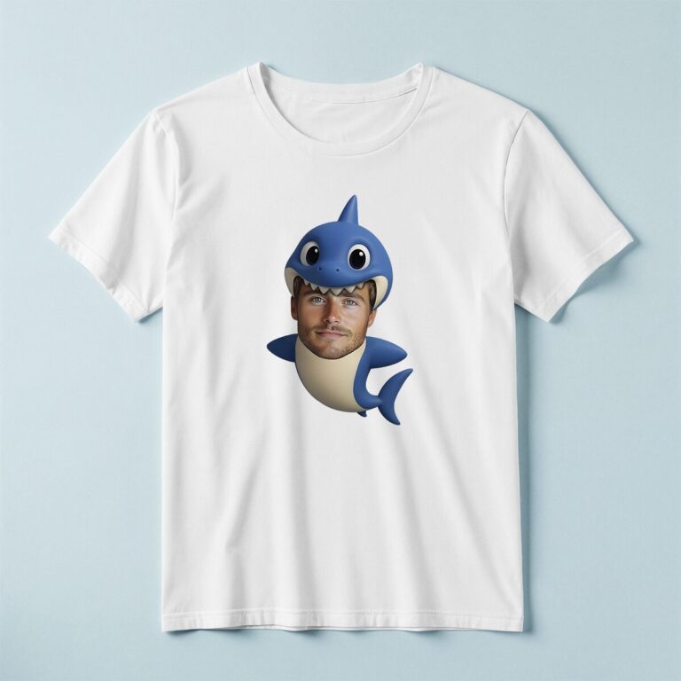 Custom Blue Shark Costume Face Cutout – T-shirt Custom Blue Shark Costume Face Cutout shown on a T-shirt mockup
