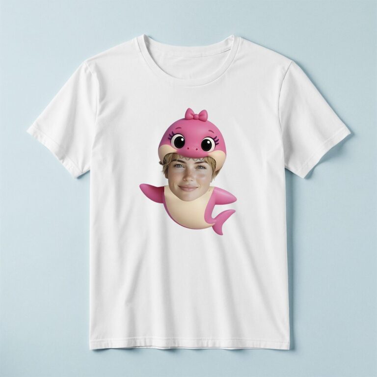Custom Pink Bow Shark Costume Face Cutout – T-shirt Custom Pink Bow Shark Costume Face Cutout shown on a T-shirt mockup
