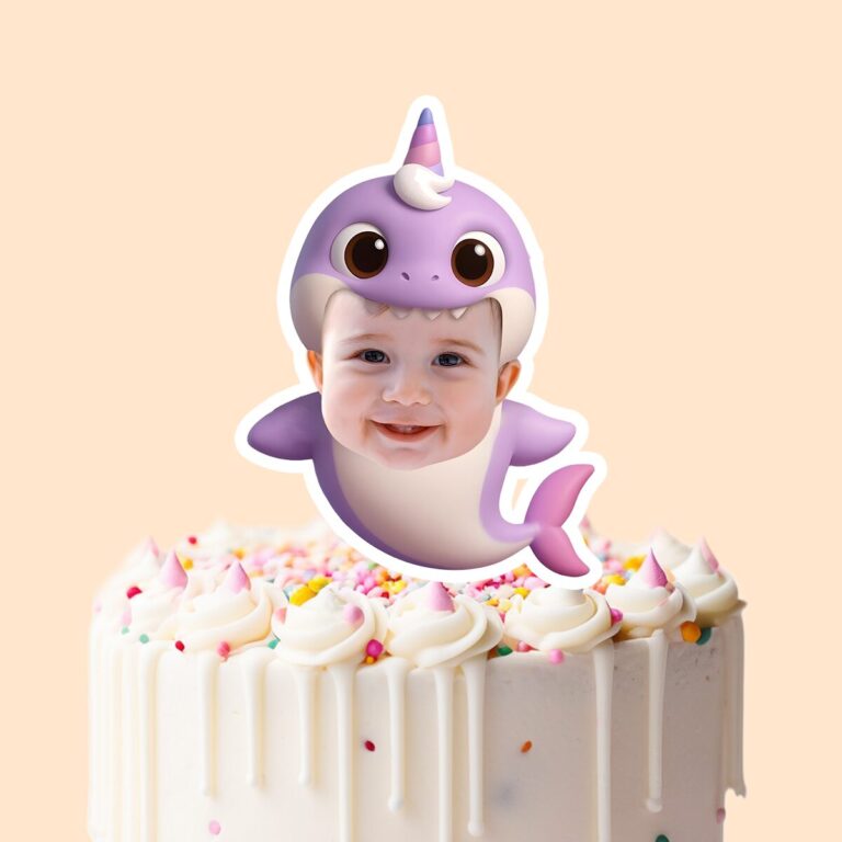 Custom Purple Narwhal-Style Costume Face Cutout – Cake Topper Custom Purple Narwhal-Style Costume Face Cutout shown on a cake topper mockup
