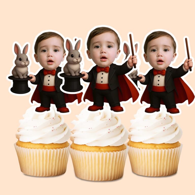 Custom Magician with Rabbit Face Cutout – Cupcake Topper Custom Magician with Rabbit Face Cutout shown on a cupcake topper mockup