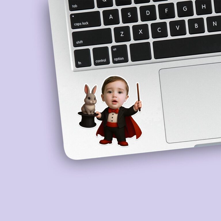 Custom Magician with Rabbit Face Cutout – Sticker Custom Magician with Rabbit Face Cutout shown on a sticker mockup
