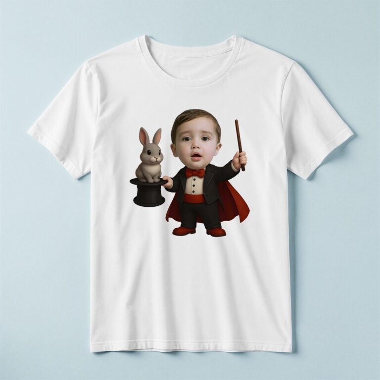 Custom Magician with Rabbit Face Cutout – T-shirt Custom Magician with Rabbit Face Cutout shown on a T-shirt mockup