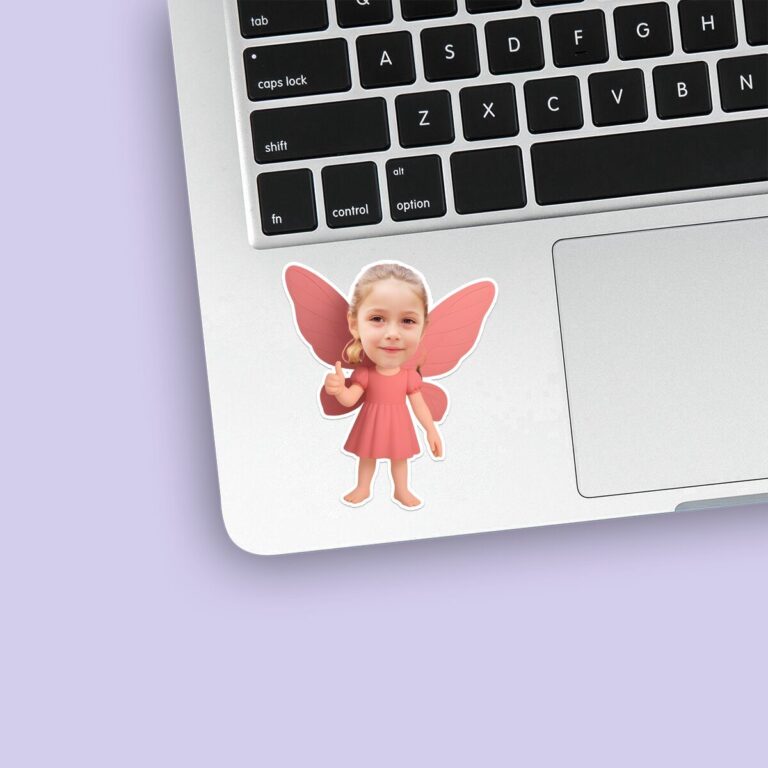 Custom Pink Wand Fairy Face Cutout – Sticker Custom Pink Wand Fairy Face Cutout shown on a sticker mockup