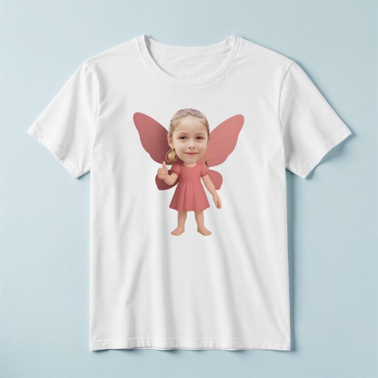 Custom Pink Wand Fairy Face Cutout – T-shirt Custom Pink Wand Fairy Face Cutout shown on a T-shirt mockup