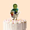 Custom Green Pixel Zombie Riding a Chicken Face Cutout – Cake Topper Custom Green Pixel Zombie Riding a Chicken Face Cutout shown on a cake topper mockup