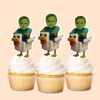 Custom Green Pixel Zombie Riding a Chicken Face Cutout – Cupcake Topper Custom Green Pixel Zombie Riding a Chicken Face Cutout shown on a cupcake topper mockup