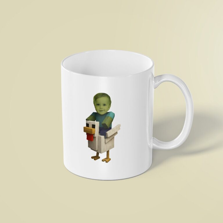 Custom Green Pixel Zombie Riding a Chicken Face Cutout – Mug Custom Green Pixel Zombie Riding a Chicken Face Cutout shown on a mug mockup