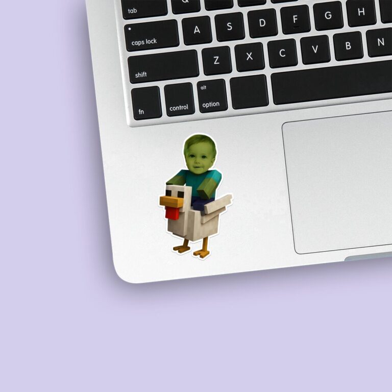 Custom Green Pixel Zombie Riding a Chicken Face Cutout – Sticker Custom Green Pixel Zombie Riding a Chicken Face Cutout shown on a sticker mockup