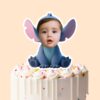 Custom Seated Blue Alien Costume Face Cutout – Cake Topper Custom Seated Blue Alien Costume Face Cutout shown on a cake topper mockup