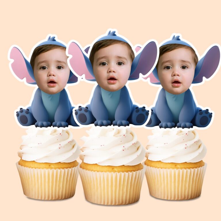 Custom Seated Blue Alien Costume Face Cutout – Cupcake Topper Custom Seated Blue Alien Costume Face Cutout shown on a cupcake topper mockup
