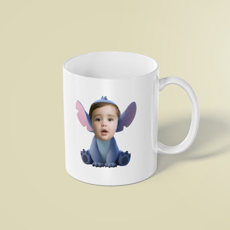 Custom Seated Blue Alien Costume Face Cutout – Mug Custom Seated Blue Alien Costume Face Cutout shown on a mug mockup