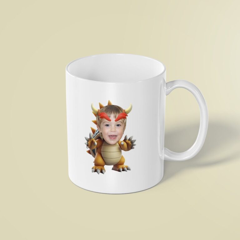 Custom Spiked Turtle-Dragon Costume Face Cutout – Mug Custom Spiked Turtle-Dragon Costume Face Cutout shown on a mug mockup