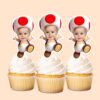 Custom Mushroom Helper Character Face Cutout – Cupcake Topper Custom Mushroom Helper Character Face Cutout shown on a cupcake topper mockup