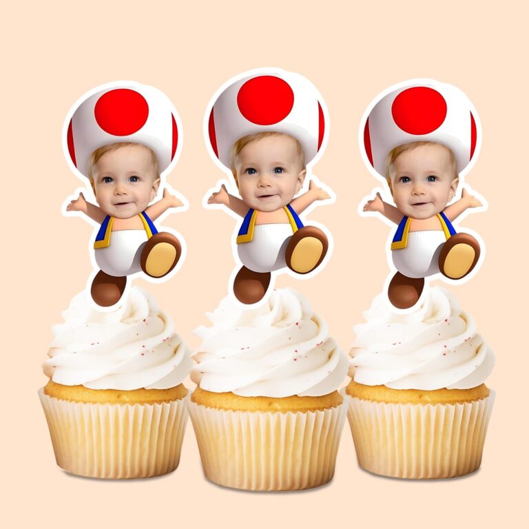 Custom Mushroom Helper Character Face Cutout – Cupcake Topper Custom Mushroom Helper Character Face Cutout shown on a cupcake topper mockup