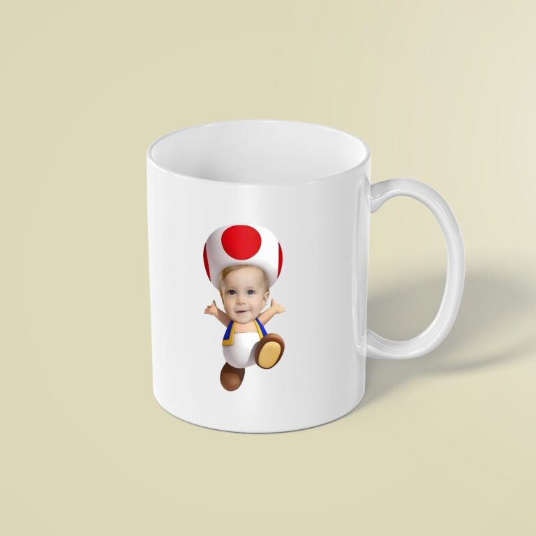 Custom Mushroom Helper Character Face Cutout – Mug Custom Mushroom Helper Character Face Cutout shown on a mug mockup