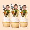 Custom Pixel Adventurer Riding a Chicken Face Cutout – Cupcake Topper Custom Pixel Adventurer Riding a Chicken Face Cutout shown on a cupcake topper mockup
