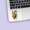 Custom Pixel Adventurer Riding a Chicken Face Cutout – Sticker Custom Pixel Adventurer Riding a Chicken Face Cutout shown on a sticker mockup
