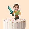 Custom Pixel Adventurer with Teal Sword Face Cutout – Cake Topper Custom Pixel Adventurer with Teal Sword Face Cutout shown on a cake topper mockup