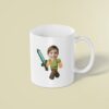 Custom Pixel Adventurer with Teal Sword Face Cutout – Mug Custom Pixel Adventurer with Teal Sword Face Cutout shown on a mug mockup